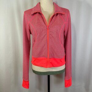 Zella Full Zip Activewear Jacket Size M Bright Coral Pink Stripe Thumbholes